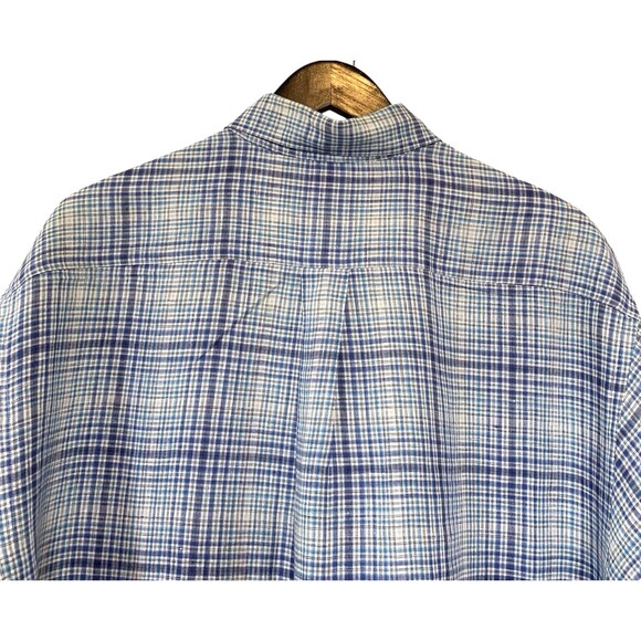 Turnbury Mens Plaid Button Front Shirt 100% European Linen XL Preppy VTG - Picture 9 of 10